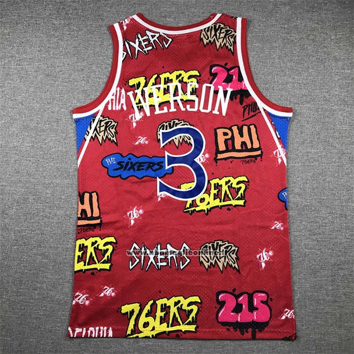 Maglia Philadelphia 76ers Allen Iverson #3 Slap Sticker Mitchell & Ness 1996-97 Rosso